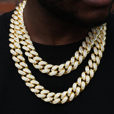 19mm Box Clasp Iced Cuban Link Chain in 18K Gold - The GUU Shop