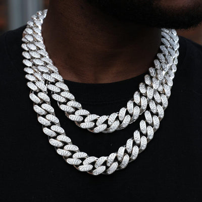 19mm Box Clasp Iced Cuban Link Chain in White Gold - The GUU Shop