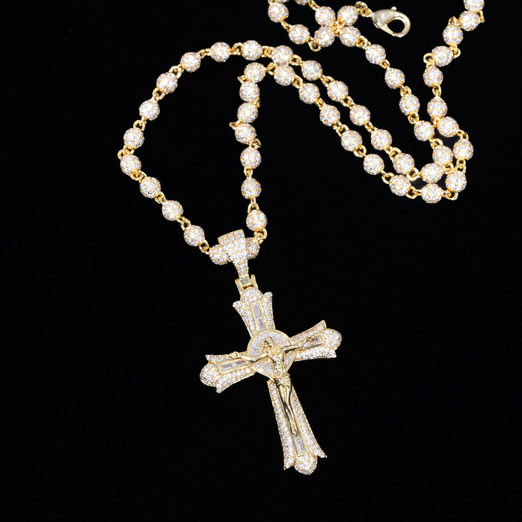 Jesus Crucifix Baguette Cross 18K Necklace