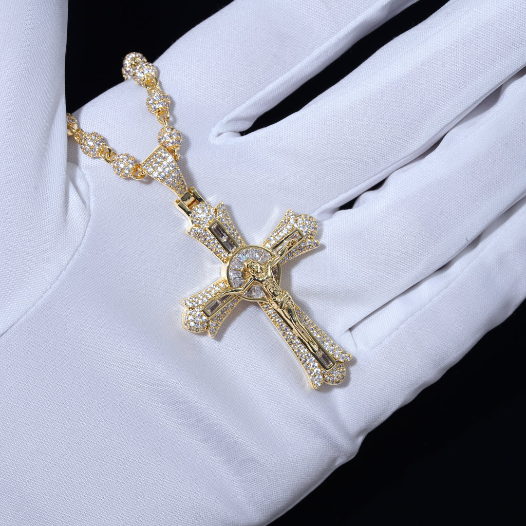 Jesus Crucifix Baguette Cross 18K Necklace