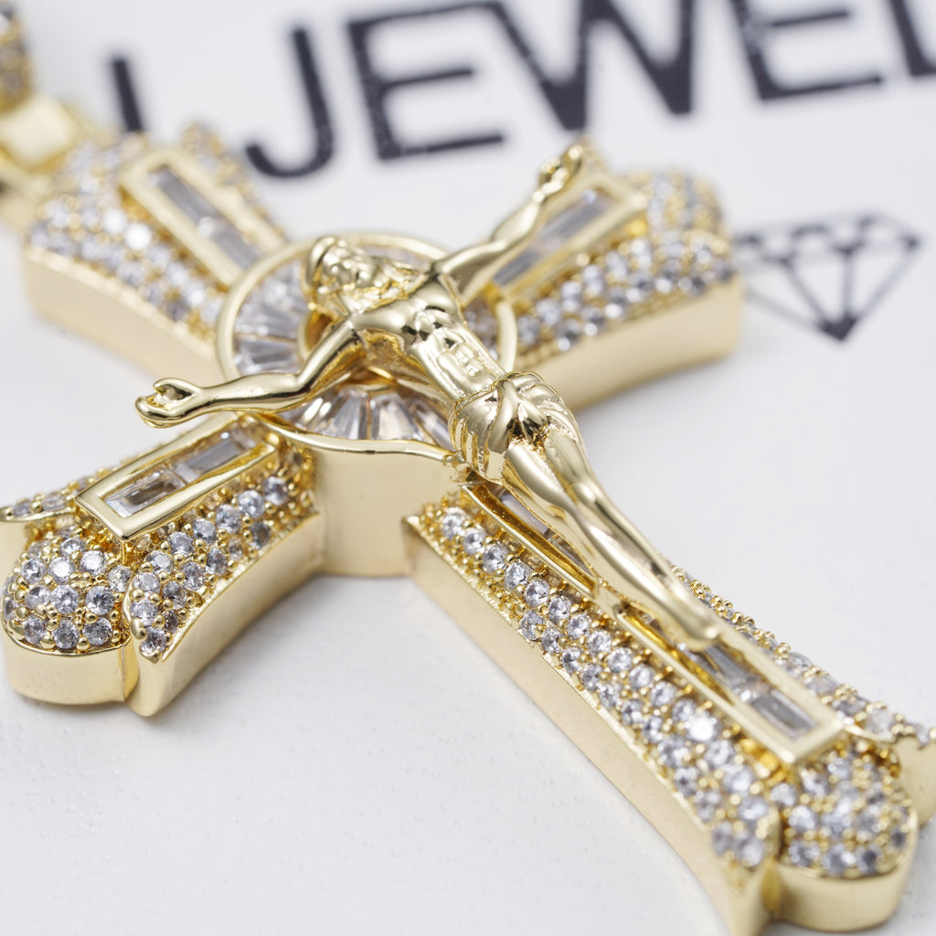 Jesus Crucifix Baguette Cross 18K Necklace