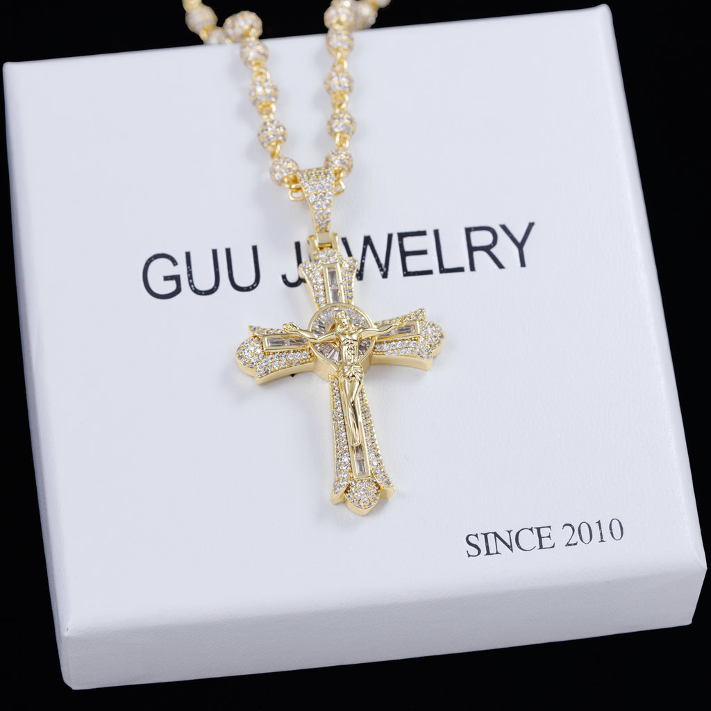Jesus Crucifix Baguette Cross 18K Necklace