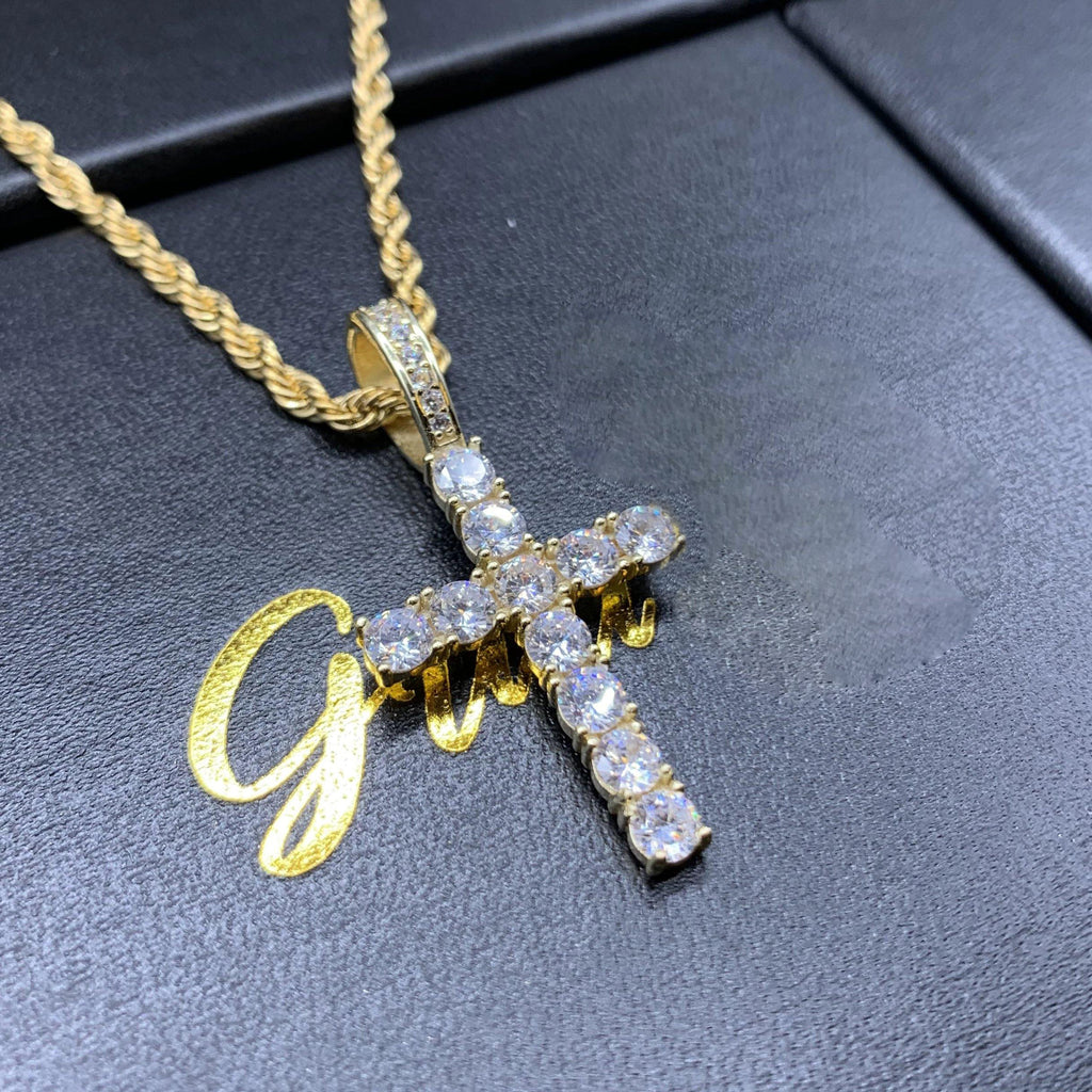 925 Sterling Silver Micro-inlay AAA CZ Cross Hip Hop Necklace