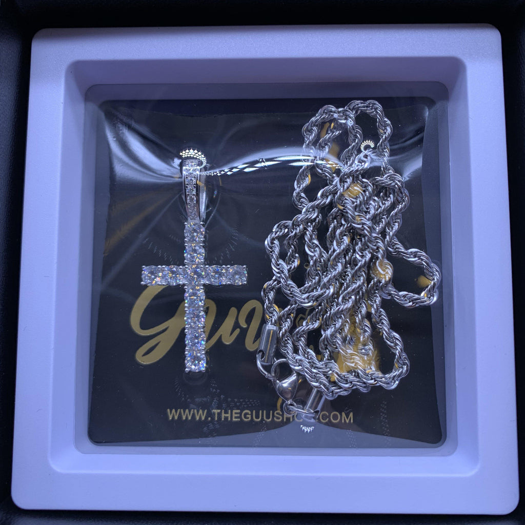 925 Sterling Silver Micro-inlay AAA CZ Cross Hip Hop Necklace