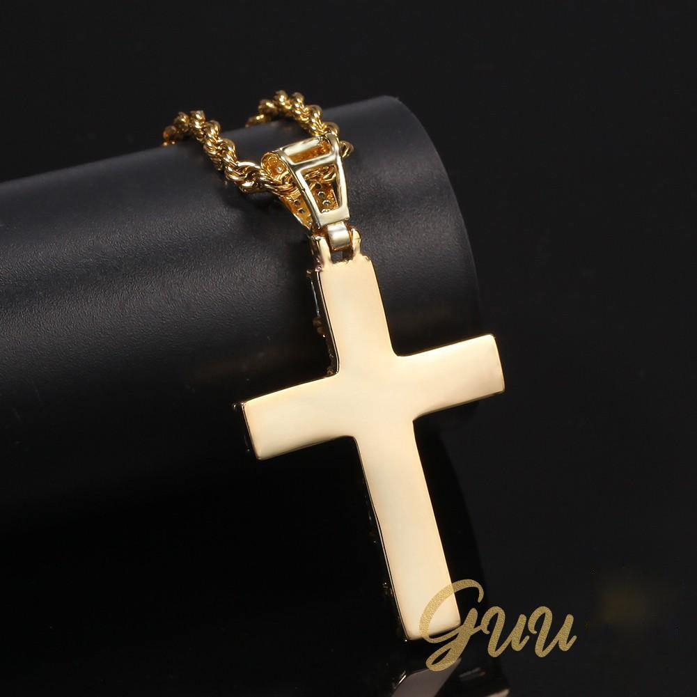 18k Gold-Plated CZ BlingBling Cross Hip Hop Pendant (With Chain) - The GUU Shop