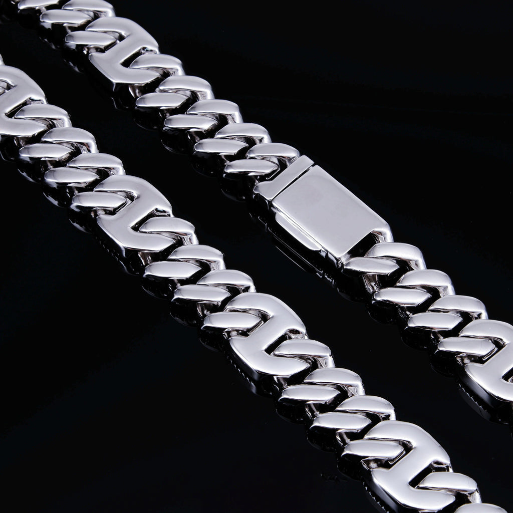 15mm Prong Baguette Gucci Curb Chain White Gold - The GUU Shop