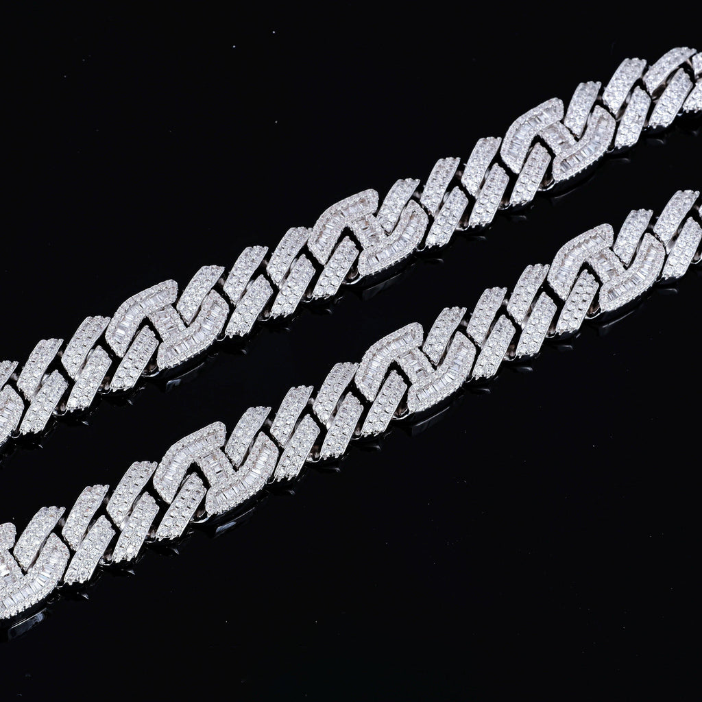 15mm Prong Baguette Gucci Curb Chain White Gold - The GUU Shop