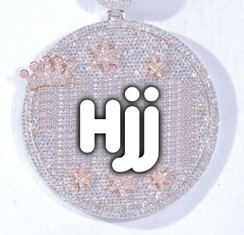 CUSTOM LETTER NECKLACE 3D BIG CROWN DISC