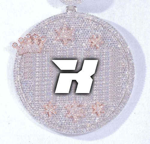 CUSTOM LETTER NECKLACE 3D BIG CROWN DISC