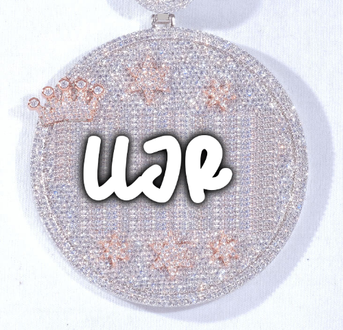 CUSTOM LETTER NECKLACE 3D BIG CROWN DISC