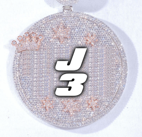 CUSTOM LETTER NECKLACE 3D BIG CROWN DISC
