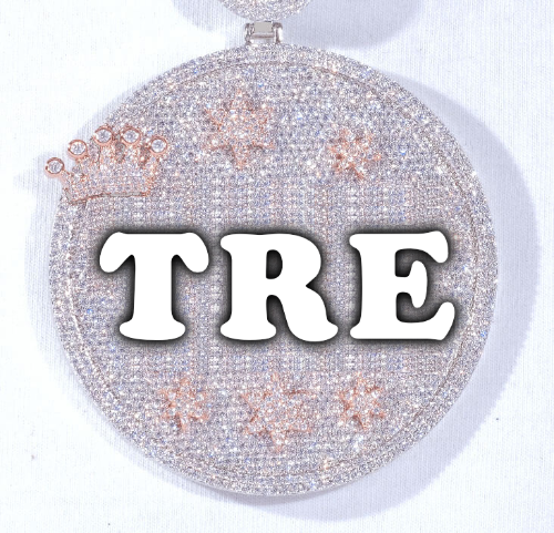 CUSTOM LETTER NECKLACE 3D BIG CROWN DISC