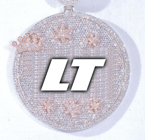 CUSTOM LETTER NECKLACE 3D BIG CROWN DISC