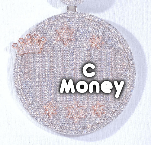 CUSTOM LETTER NECKLACE 3D BIG CROWN DISC