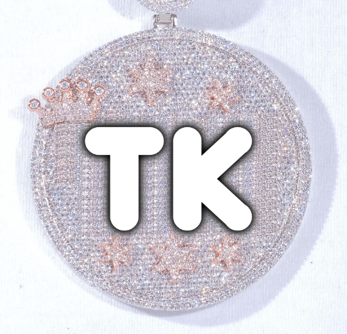 CUSTOM LETTER NECKLACE 3D BIG CROWN DISC
