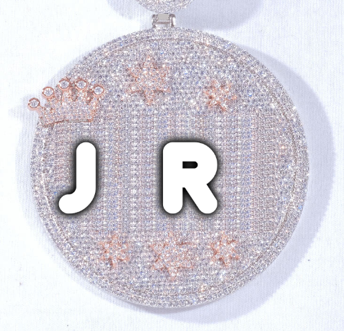 CUSTOM LETTER NECKLACE 3D BIG CROWN DISC
