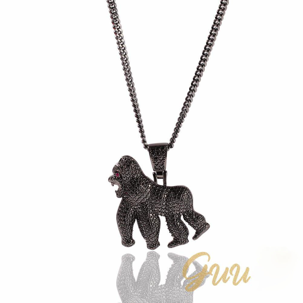 Iced AAA CZ Gorilla Pendant In 18K Yellow Gold-Plated
