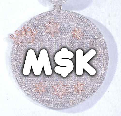 CUSTOM LETTER NECKLACE 3D BIG CROWN DISC