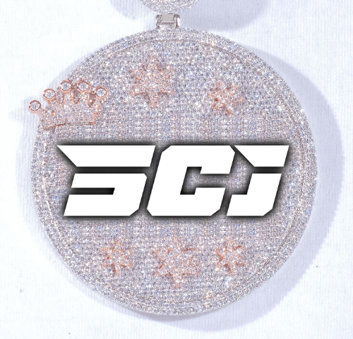 CUSTOM LETTER NECKLACE 3D BIG CROWN DISC