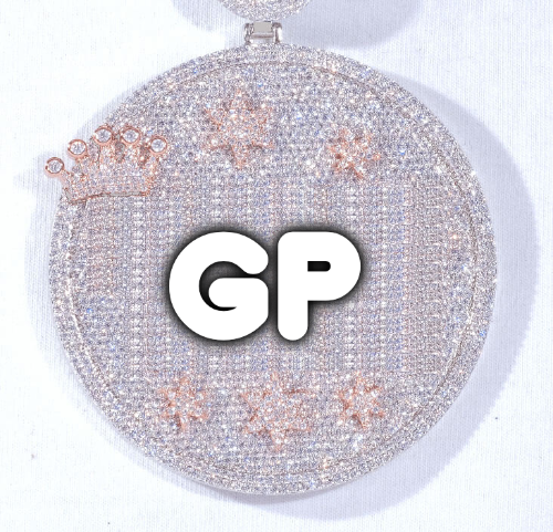 CUSTOM LETTER NECKLACE 3D BIG CROWN DISC
