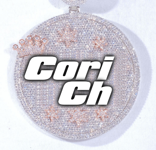 CUSTOM LETTER NECKLACE 3D BIG CROWN DISC