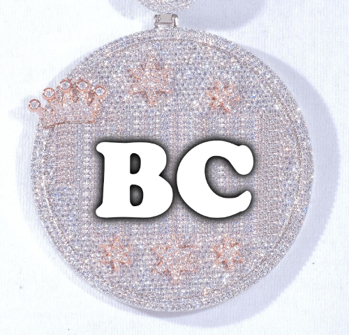 CUSTOM LETTER NECKLACE 3D BIG CROWN DISC