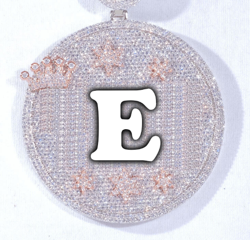 CUSTOM LETTER NECKLACE 3D BIG CROWN DISC