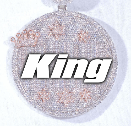 CUSTOM LETTER NECKLACE 3D BIG CROWN DISC