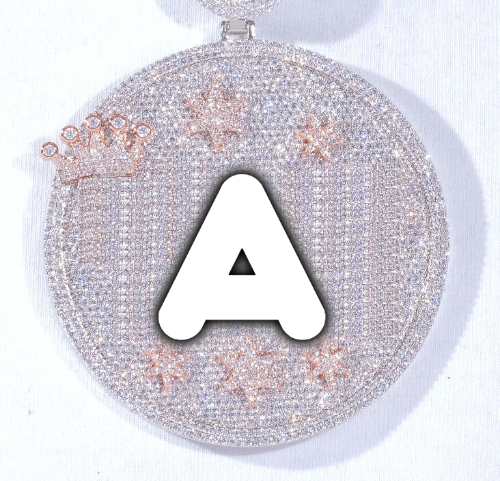 CUSTOM LETTER NECKLACE 3D BIG CROWN DISC