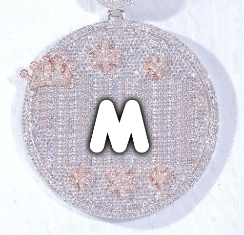CUSTOM LETTER NECKLACE 3D BIG CROWN DISC