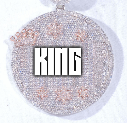 CUSTOM LETTER NECKLACE 3D BIG CROWN DISC