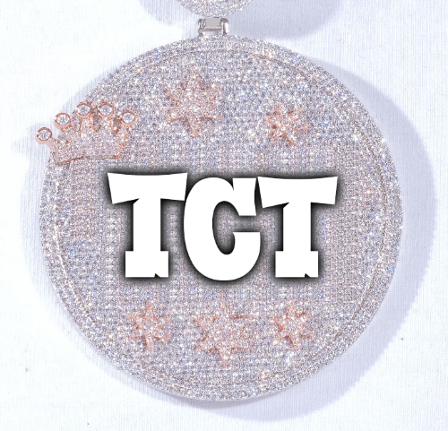 CUSTOM LETTER NECKLACE 3D BIG CROWN DISC