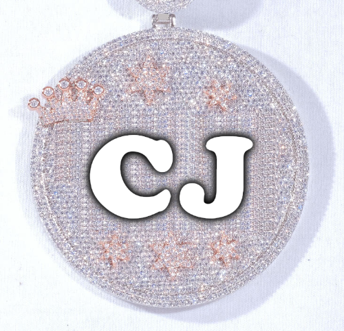 CUSTOM LETTER NECKLACE 3D BIG CROWN DISC