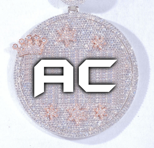 CUSTOM LETTER NECKLACE 3D BIG CROWN DISC