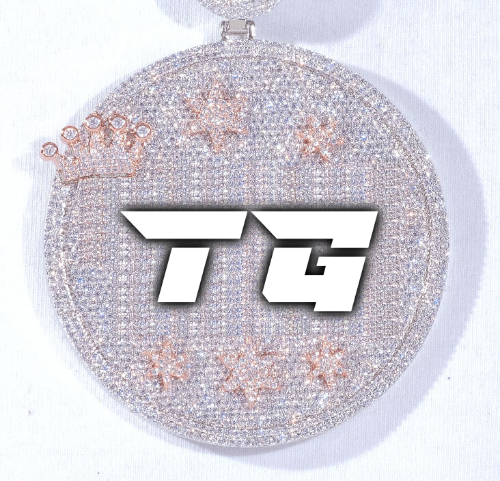 CUSTOM LETTER NECKLACE 3D BIG CROWN DISC