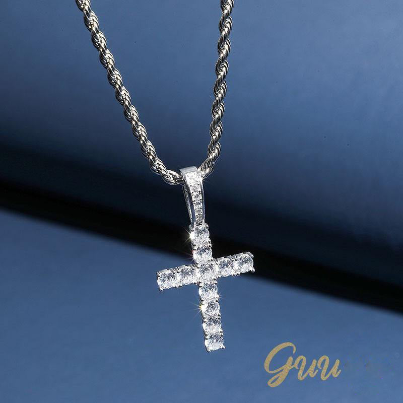925 Sterling Silver Micro-inlay AAA CZ Cross Hip Hop Necklace - The GUU Shop