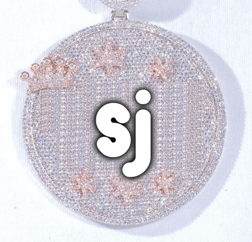 CUSTOM LETTER NECKLACE 3D BIG CROWN DISC