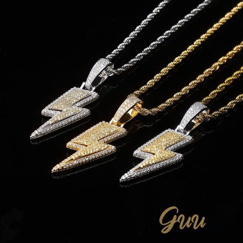 18K Gold-Plated CZ Iced Lightning Necklace - The GUU Shop