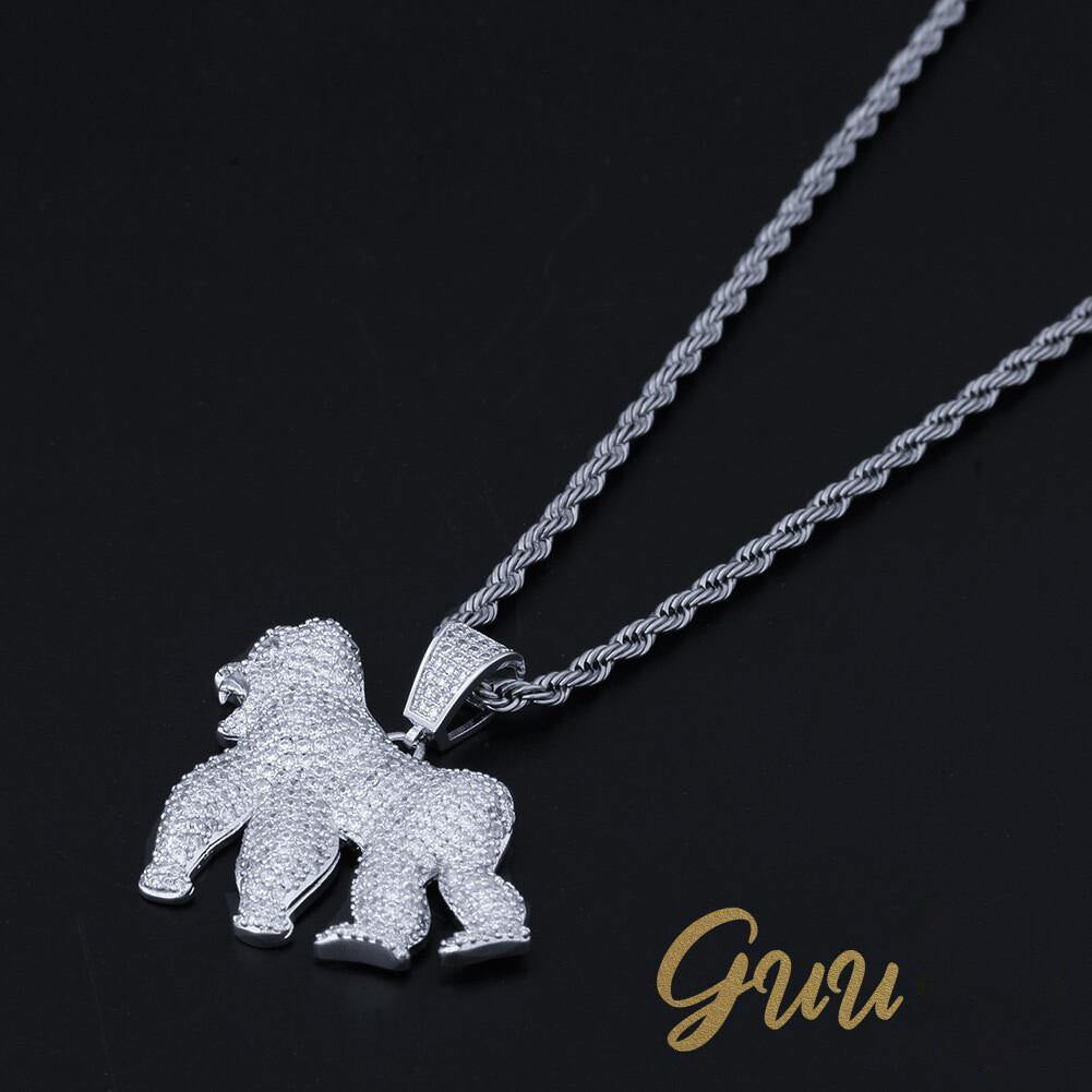 Iced AAA CZ Gorilla Pendant In 18K Yellow Gold-Plated