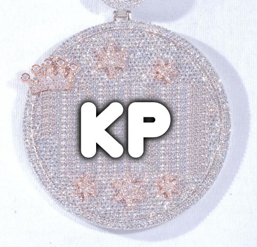 CUSTOM LETTER NECKLACE 3D BIG CROWN DISC