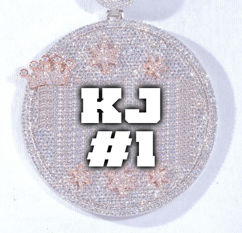 CUSTOM LETTER NECKLACE 3D BIG CROWN DISC