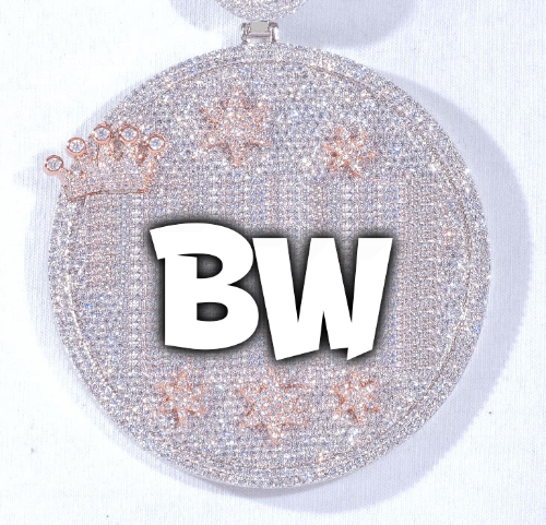 CUSTOM LETTER NECKLACE 3D BIG CROWN DISC
