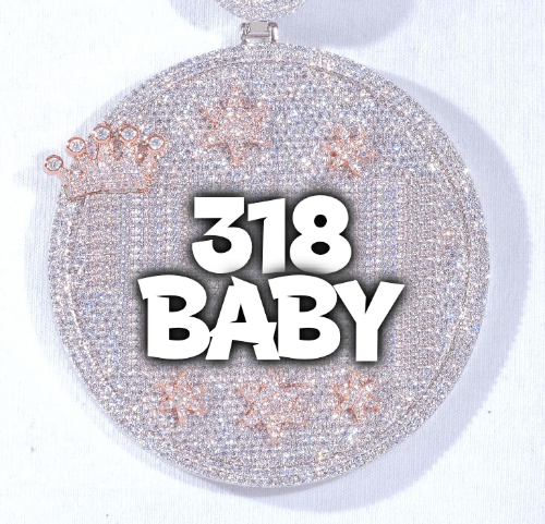 CUSTOM LETTER NECKLACE 3D BIG CROWN DISC
