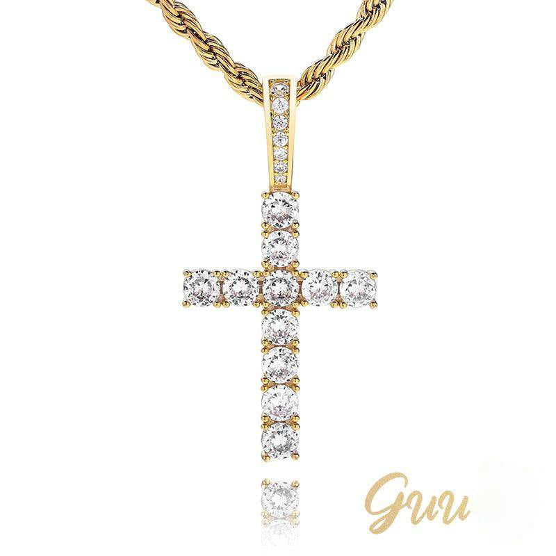 925 Sterling Silver Micro-inlay AAA CZ Cross Hip Hop Necklace - The GUU Shop