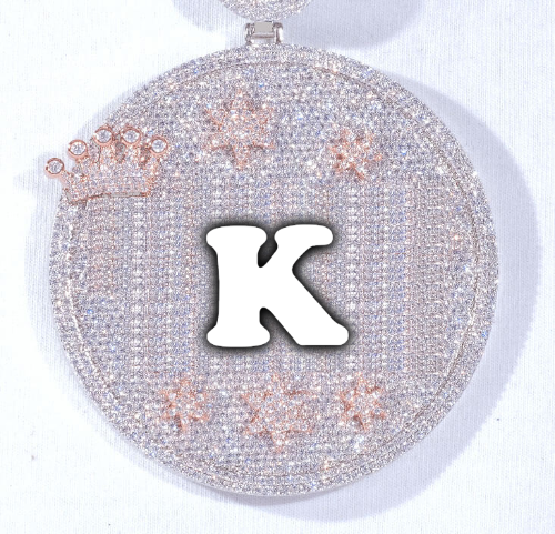 CUSTOM LETTER NECKLACE 3D BIG CROWN DISC