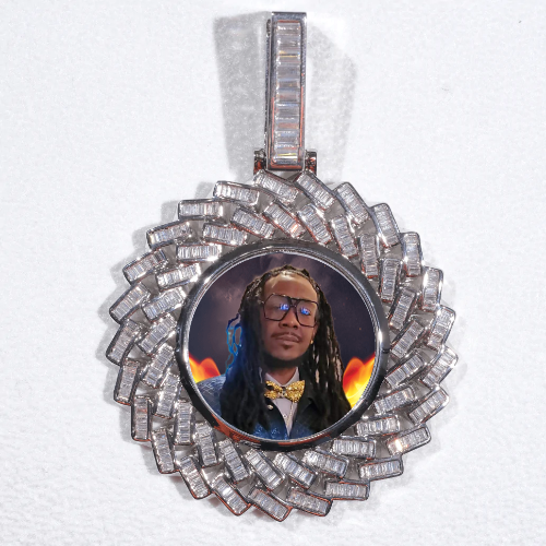 Large 3D Baguette Custom Picture Pendant