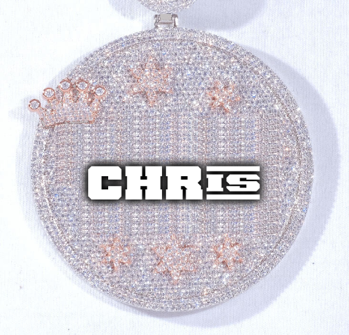 CUSTOM LETTER NECKLACE 3D BIG CROWN DISC