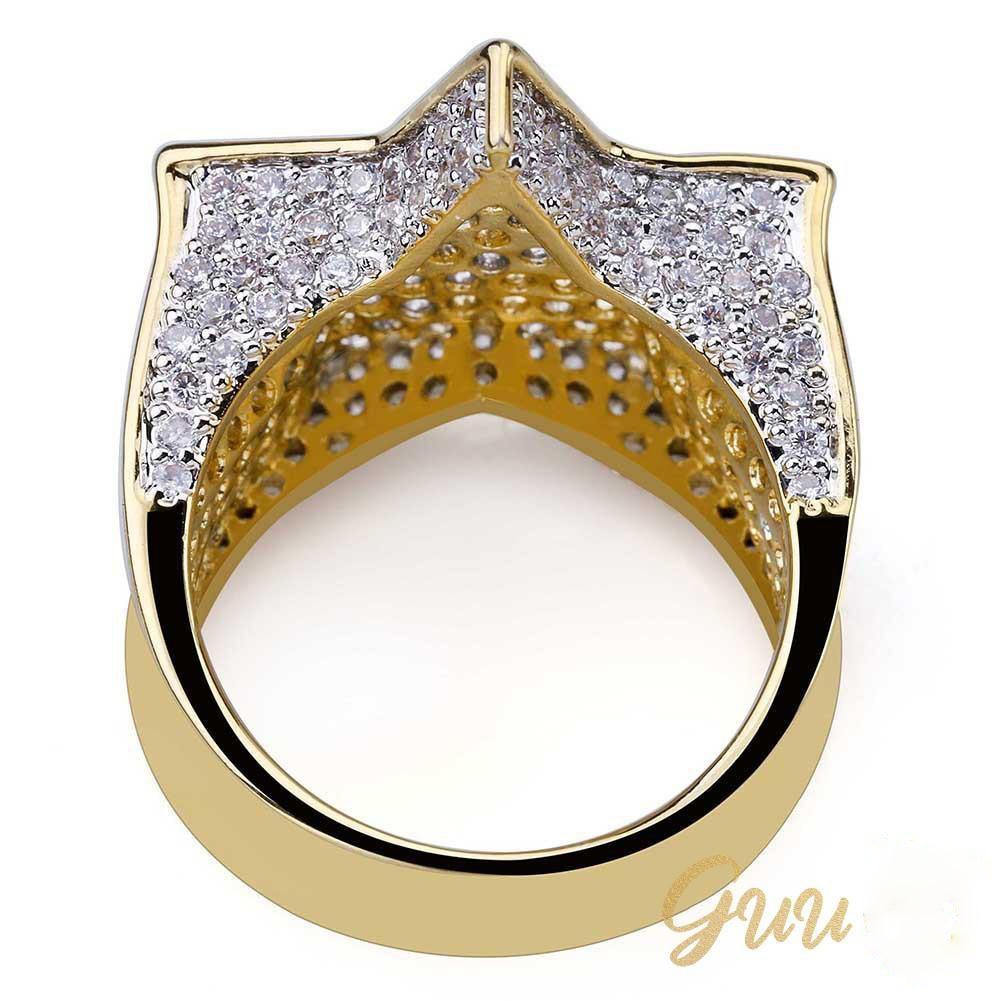 Gold-Plated Micro-inlay CZ Pentagram Ring