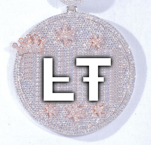 CUSTOM LETTER NECKLACE 3D BIG CROWN DISC