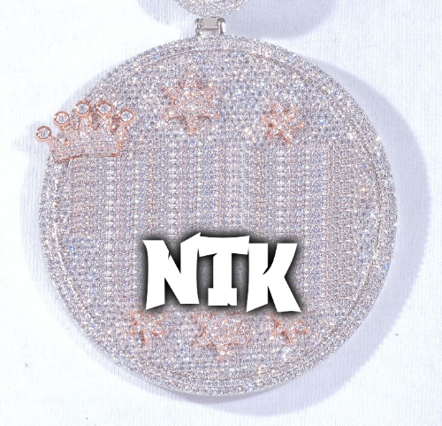 CUSTOM LETTER NECKLACE 3D BIG CROWN DISC